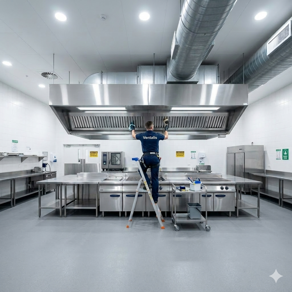 Technicien Ventalis en intervention sur hotte professionnelle